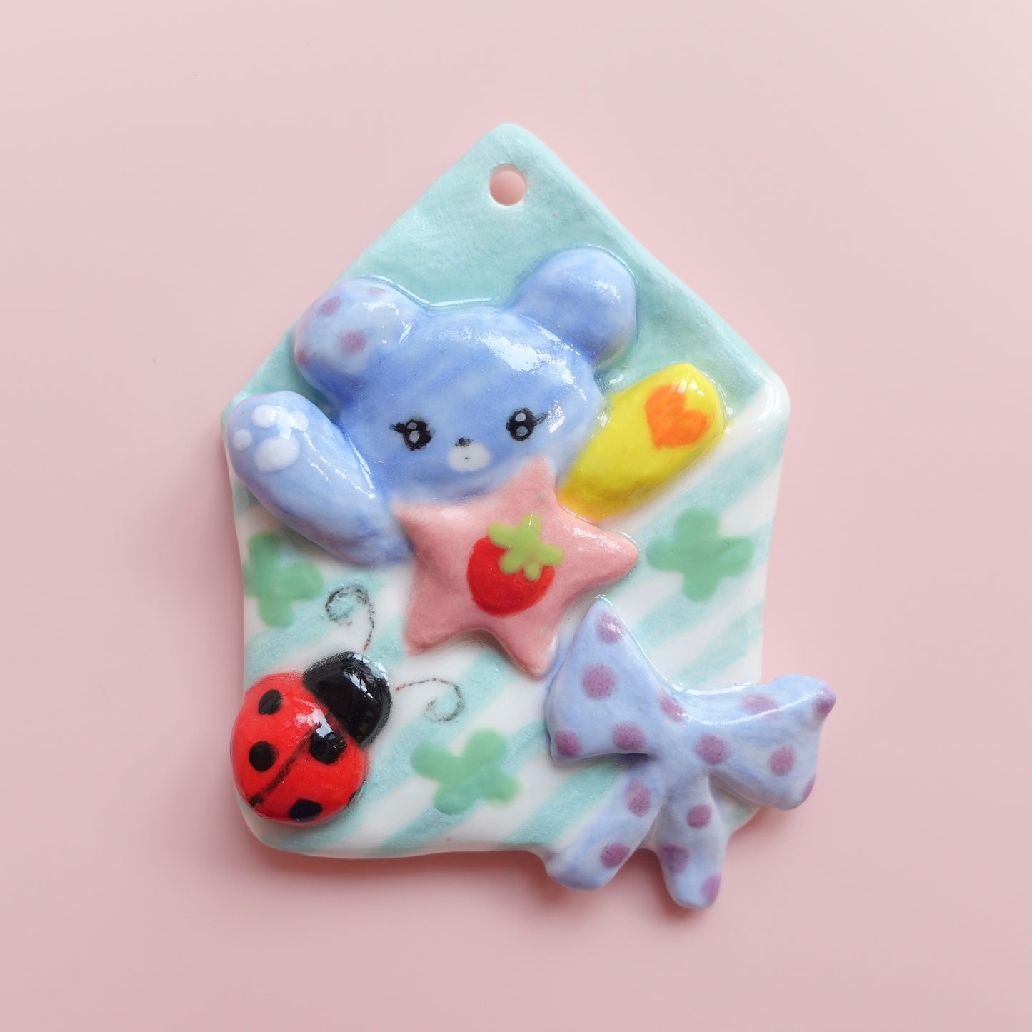 Ceramic Pendant - A hello from blue bear