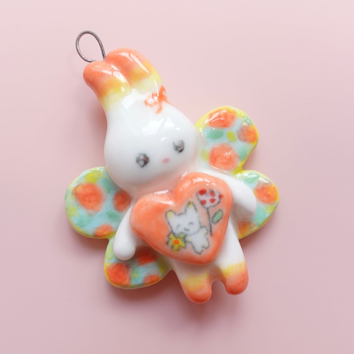 Ceramic Pendant - A Bunny in Bloom