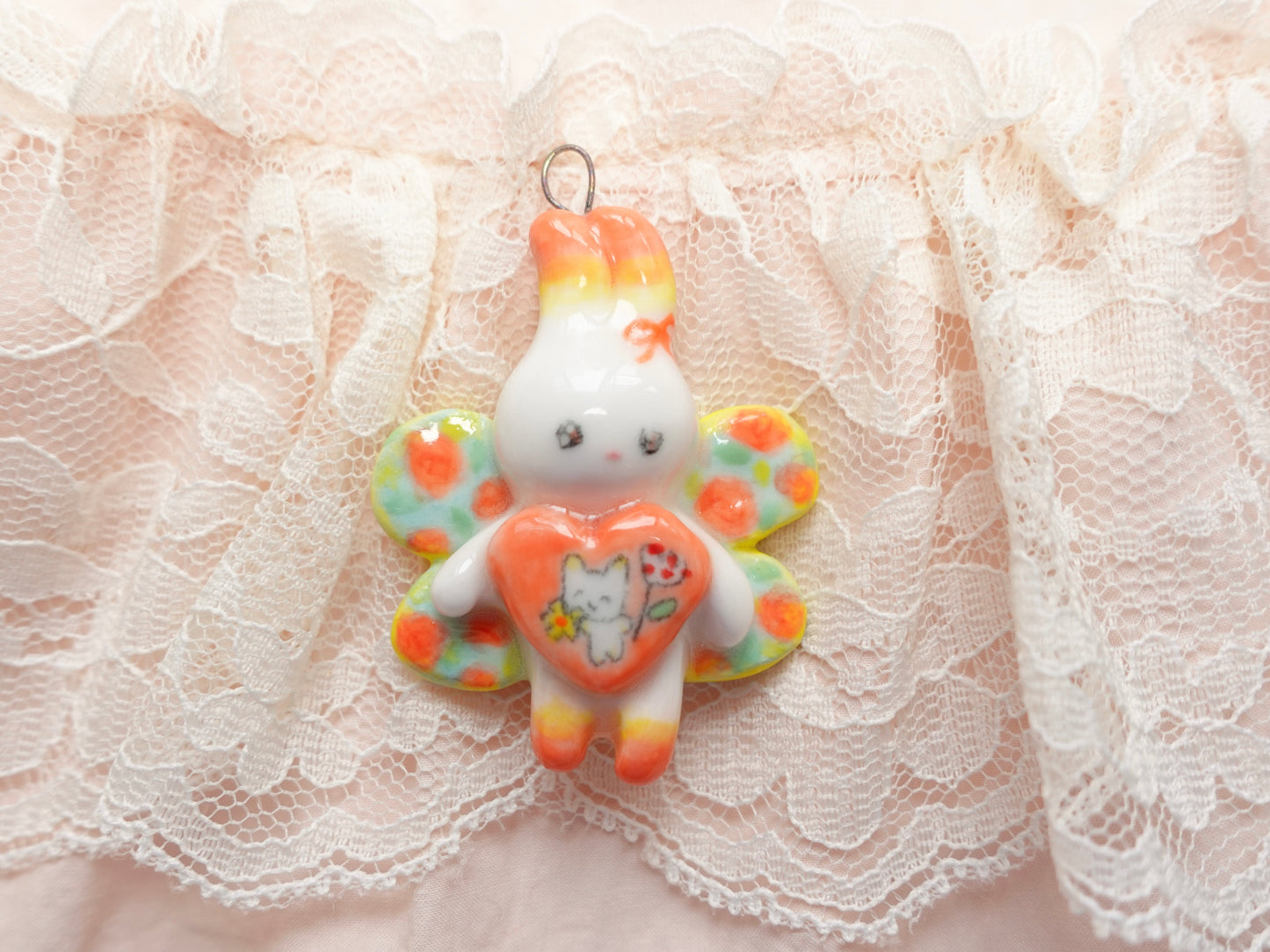 Ceramic Pendant - A Bunny in Bloom