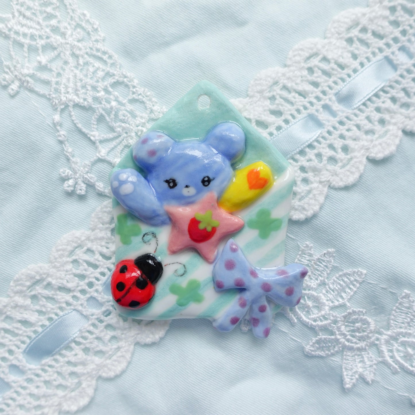 Ceramic Pendant - A hello from blue bear